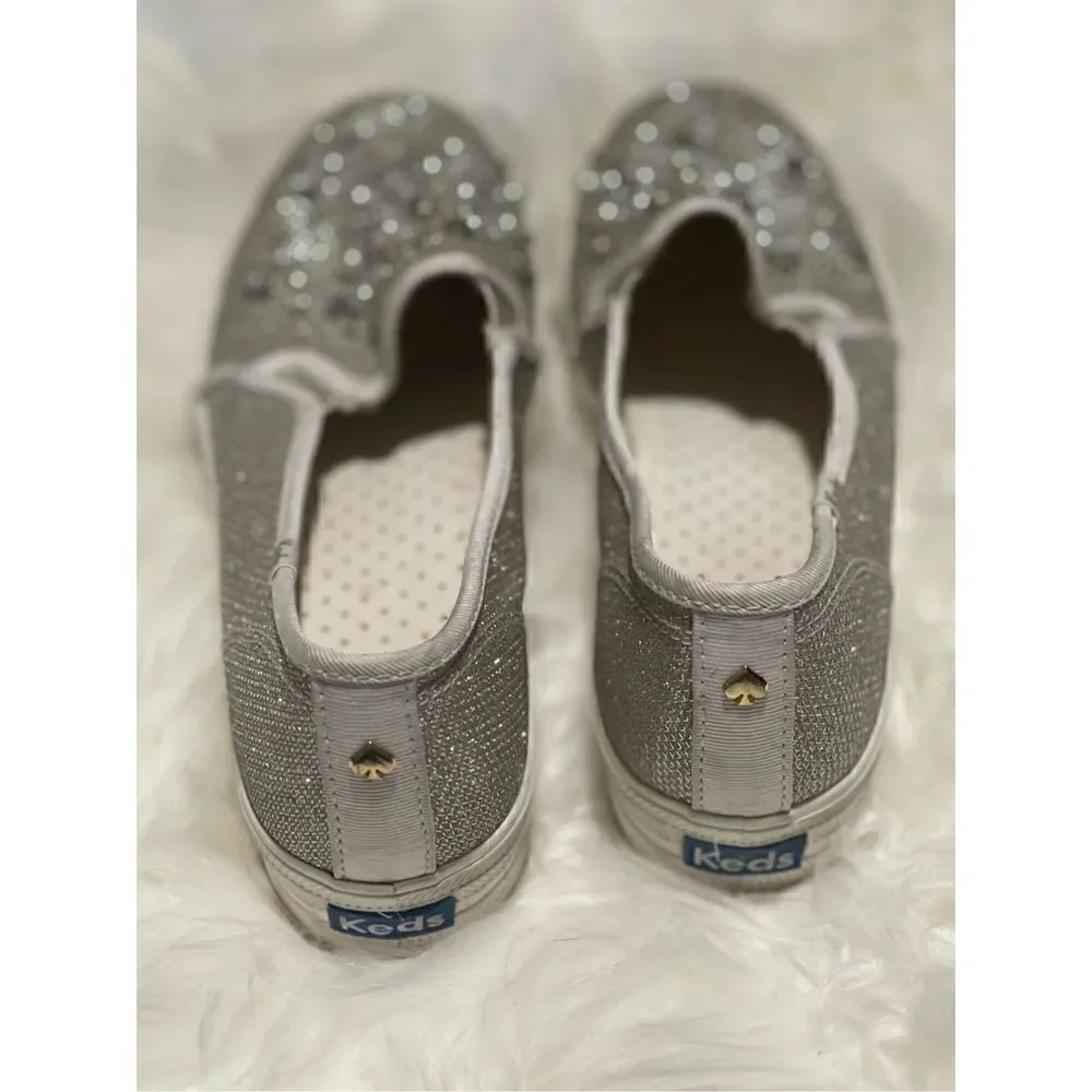 Kate spade Keds sneakers wedding Bridal silver beads pearl sparkly slip on 8